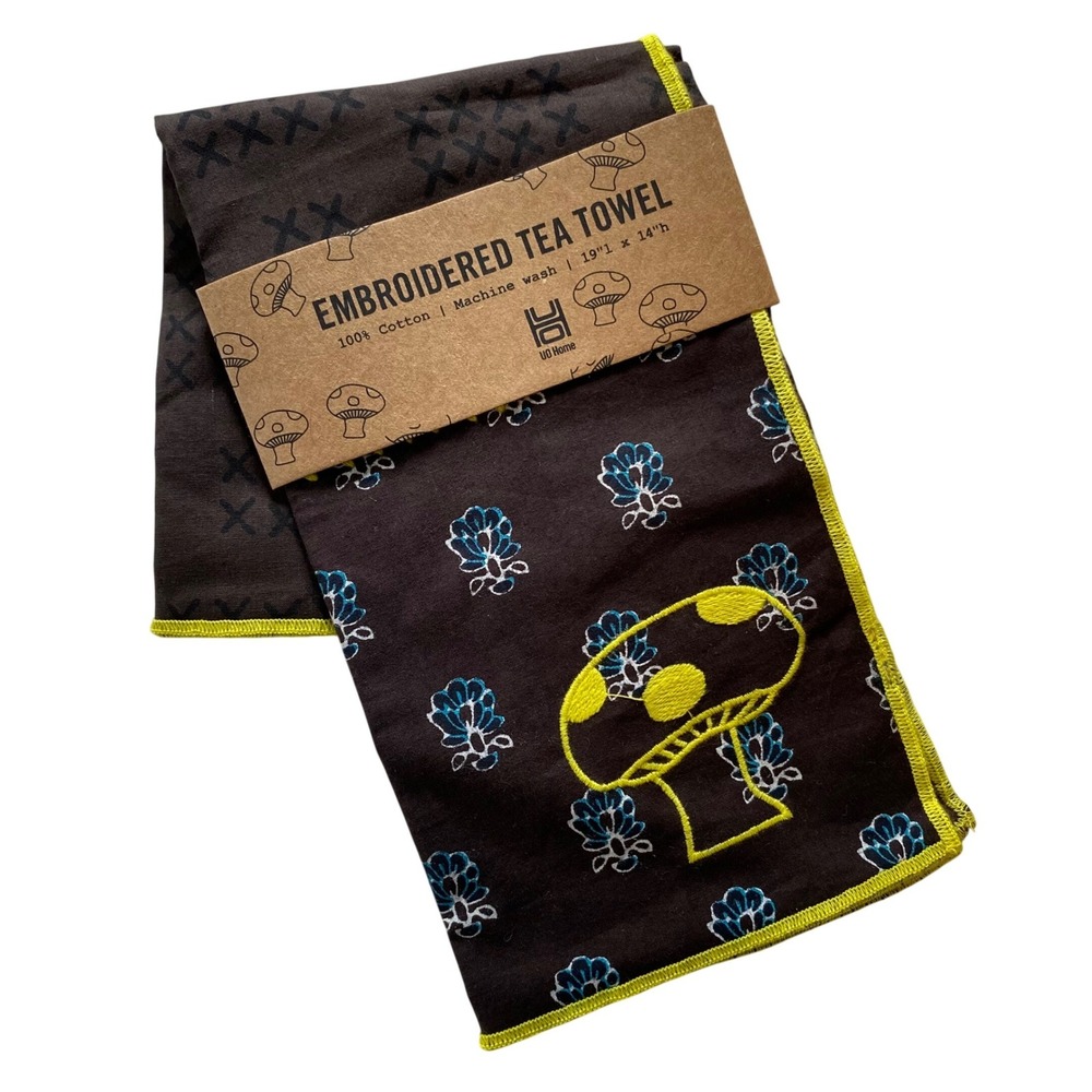Urban Outfitters‎ Mushroom Embroidered Tea Towel Patchwork Cotton Dish Towel